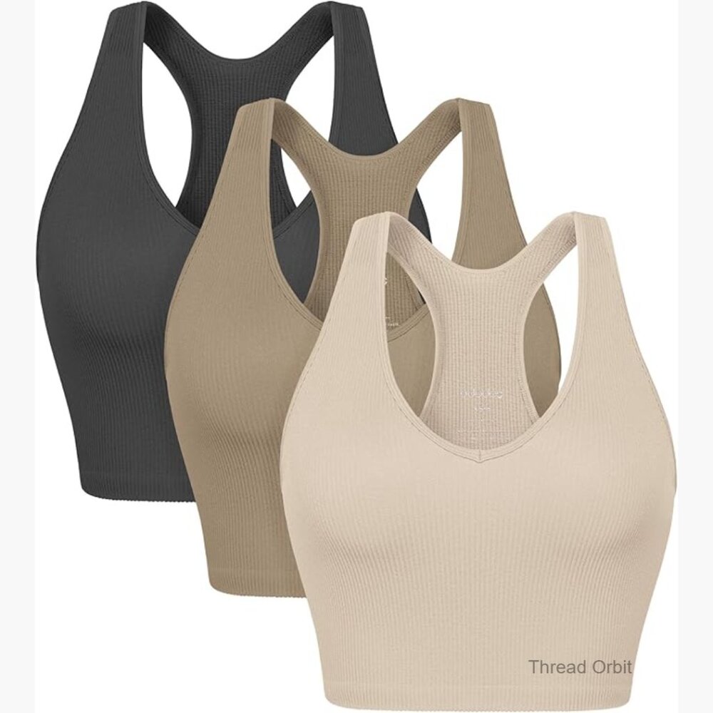 3-Pack Seamless Racerback Crop Tank Tops Slim Fit Activewear